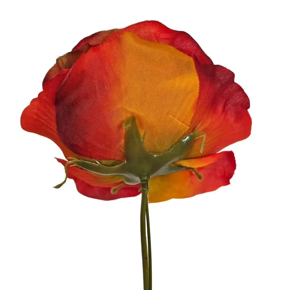 Artificial Large Red Orange Roses 18 Stems Faux Silk Fall Wedding Floral  Lot